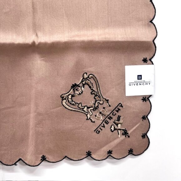 New Set of 2 GIVENCHY Handkerchief 18" CottonSsilk Brown beige Embroidered (32) - Picture 6 of 8